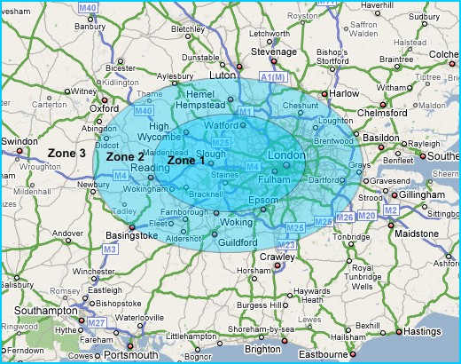 Ice cubes delivery area map.